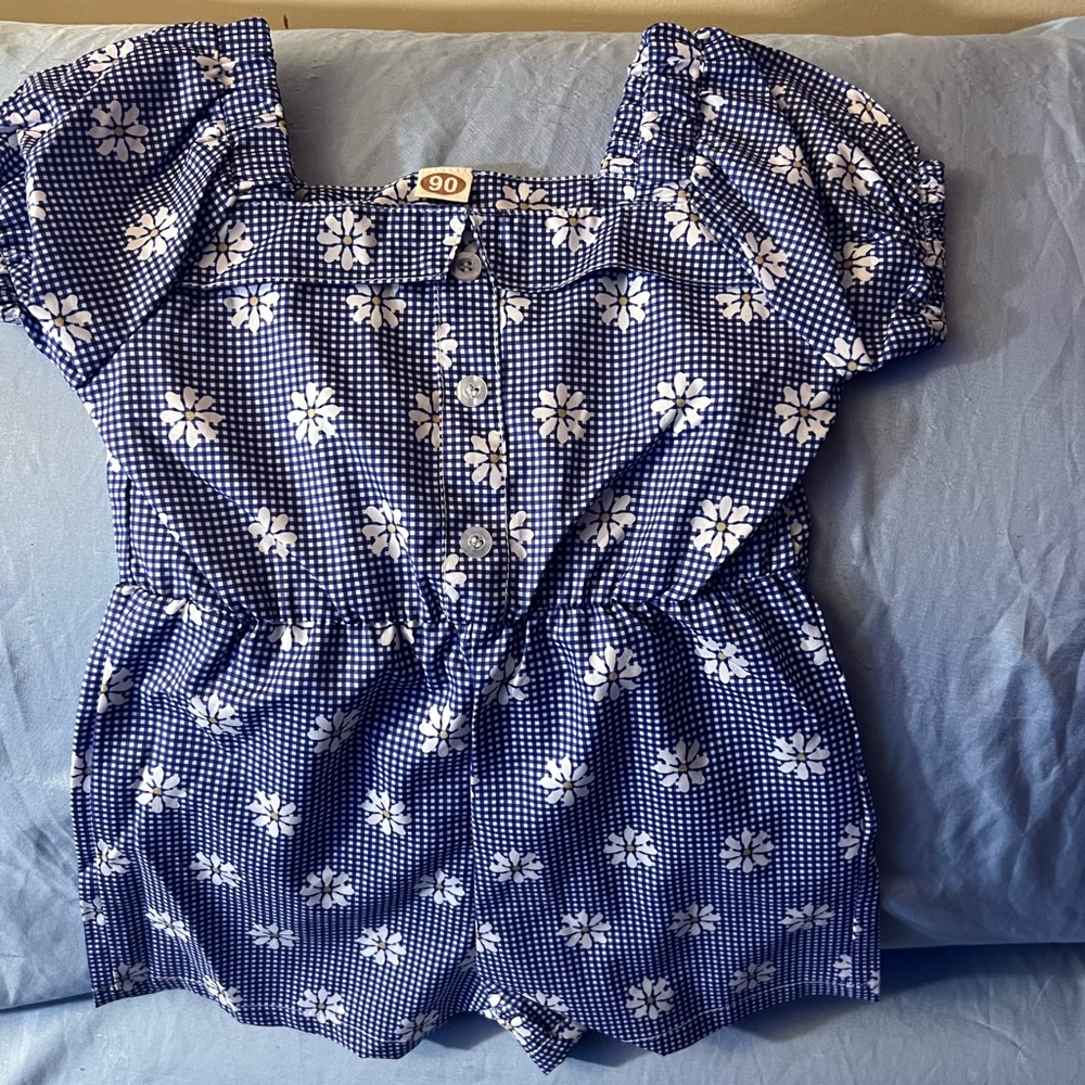 Blue and White Floral Romper
